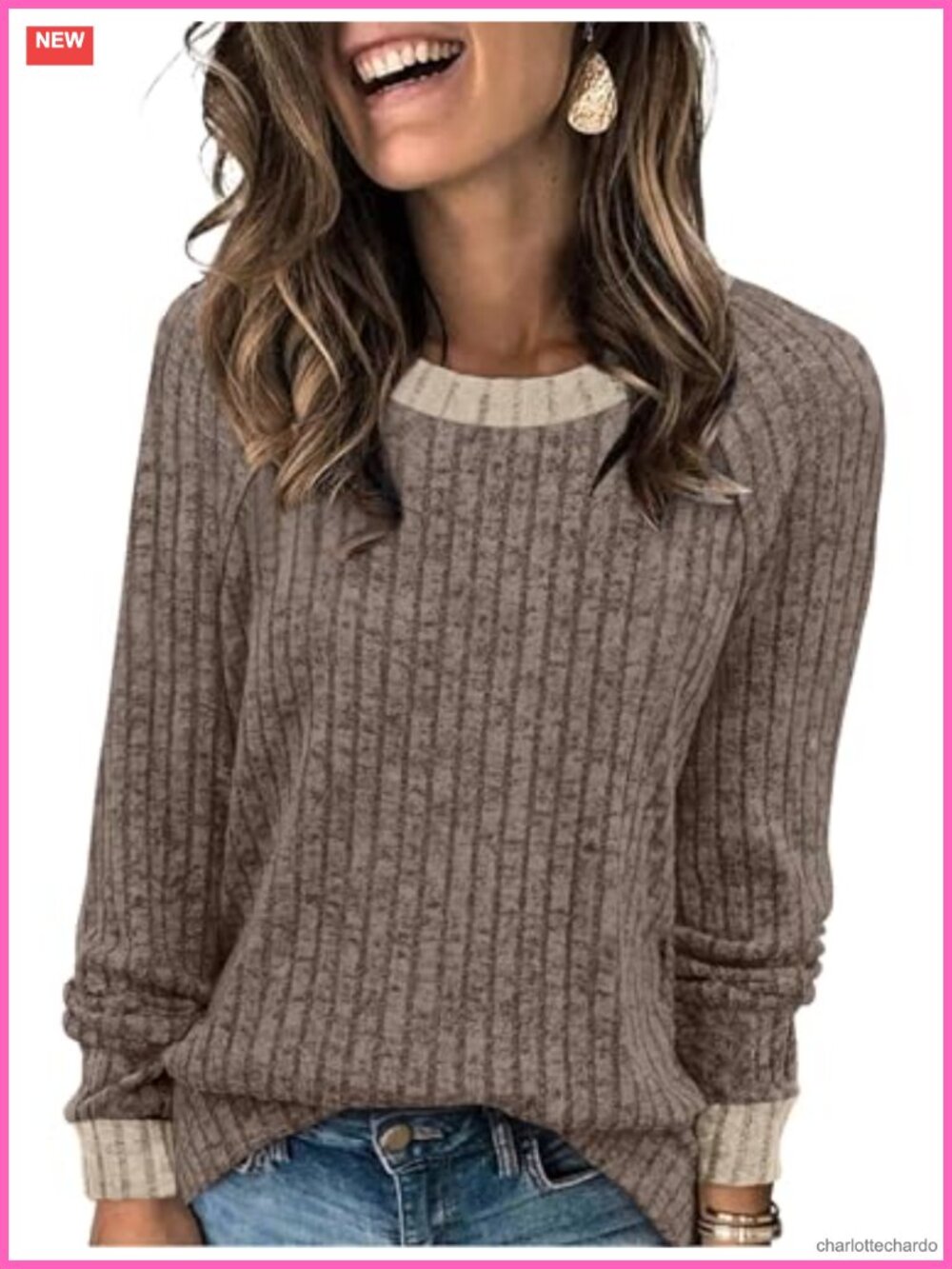 Long Sleeve Color Block Sweater Women Lightweight Soft Pullover Crew Neck Fall